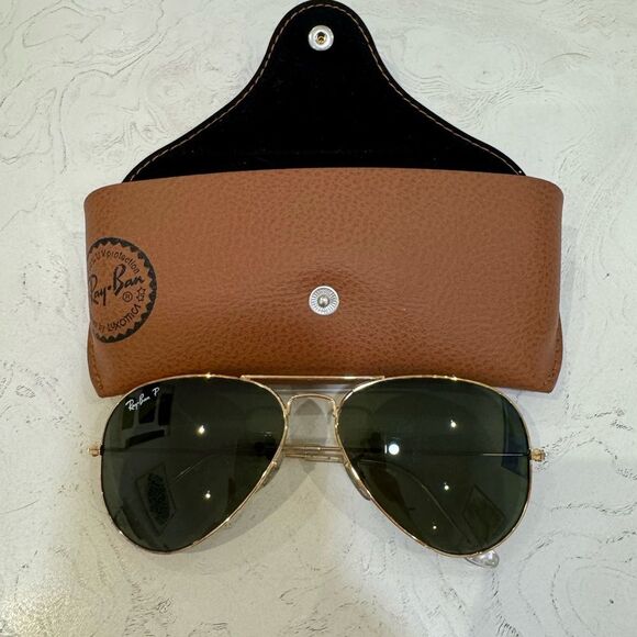 RAY-BAN RB3025 Original Polarized Aviator Sunglasses Gold fram Green Lenses - Picture 2 of 11